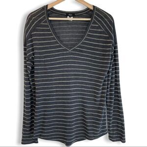 Rails Sami Wool Metallic Bronze Striped V-Neck Long-Sleeve Tee